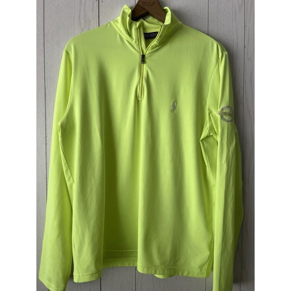 Ralph Lauren Polo Golf Mens M Neon Green Quarter Zip Performance Pullover PONY
